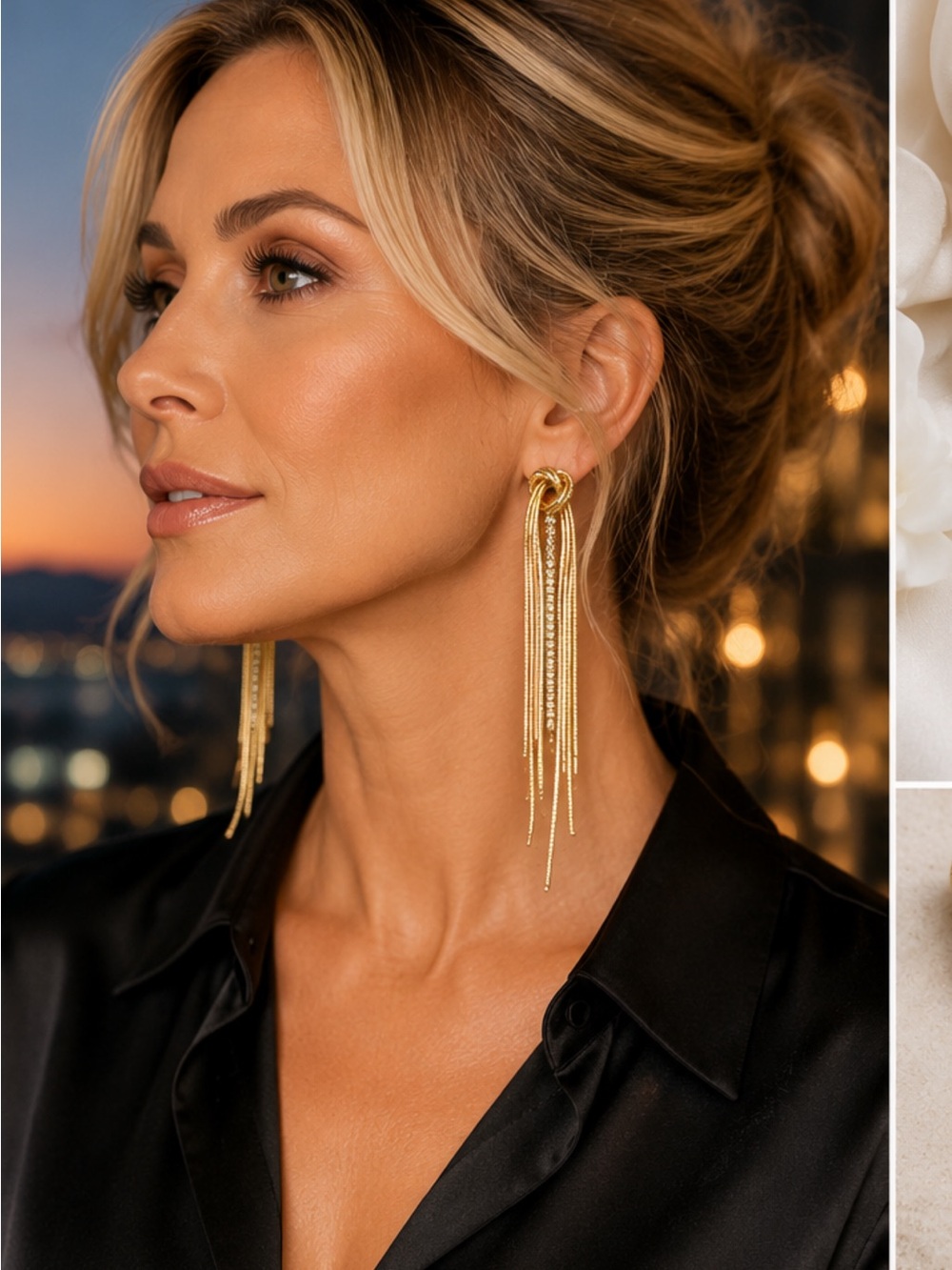 Neiman Marcus Adornia Gold Tone Crystal Tassel Fringe Dangle Earrings NWT